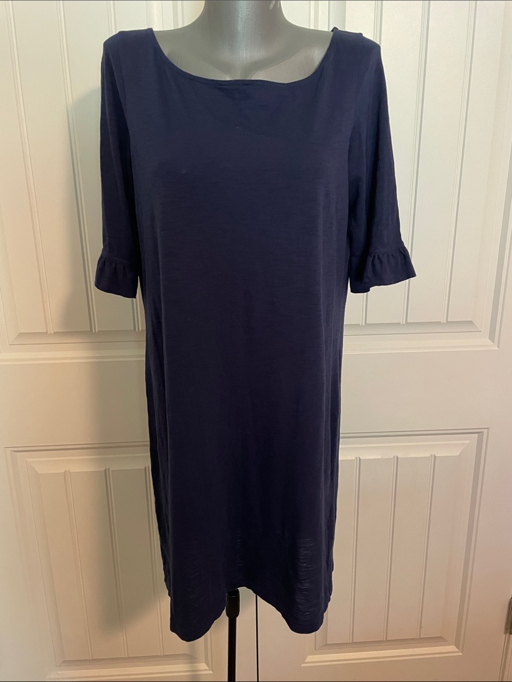 Lilly Puiter WClassic Navy Shift Dress with Ruffle Sleeves